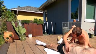 boytoy surprises mature strips and sucks him outdoors