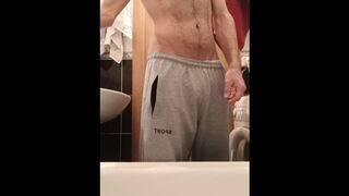 Hairy bro decided to jeer his cock in the shower