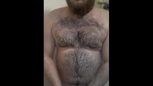 Bearded bro with dad bod shower masturbation