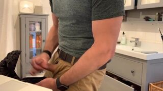 Beating my meat in the bathroom, verbal masturbation and cumming in khaki