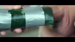 Stunning young cock hair removal before screwing a cucumber