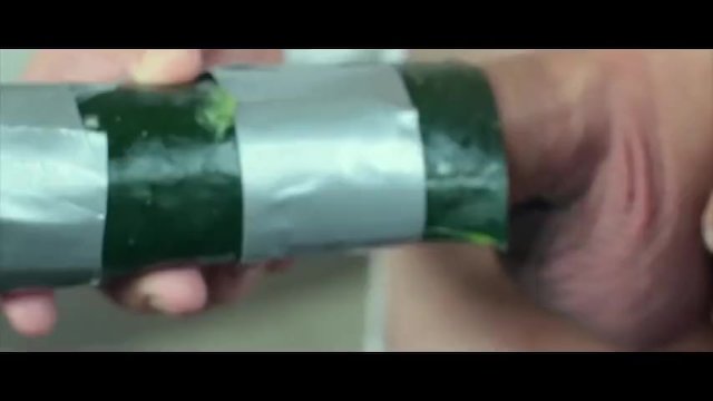 Stunning young cock hair removal before screwing a cucumber