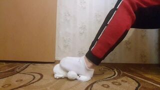 Making teddy smell my dirty socks and feet while torturing his poor