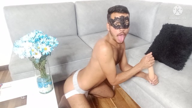 Latino boy blowjob his dildo and cum