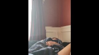 young Latino twunk jerks off with his blankie and cums uncut