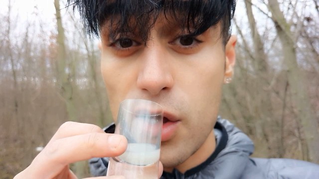 Making cum drink from two filled condoms after I was fucked public