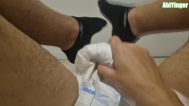 ABDL Diaper GUY In Socks Jerking off And Cumming